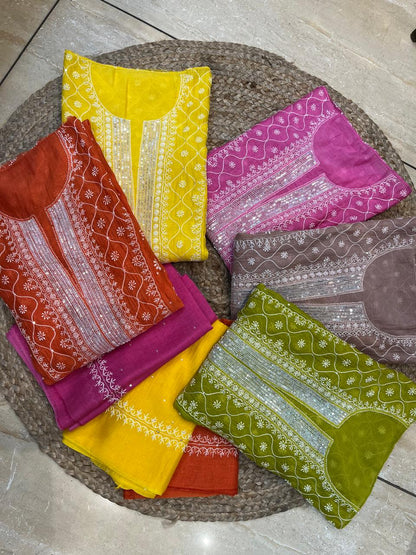 Mul Chanderi Anarkali Kurta Dupatta Set with Exquisite Pearl & Katdana Embellishments