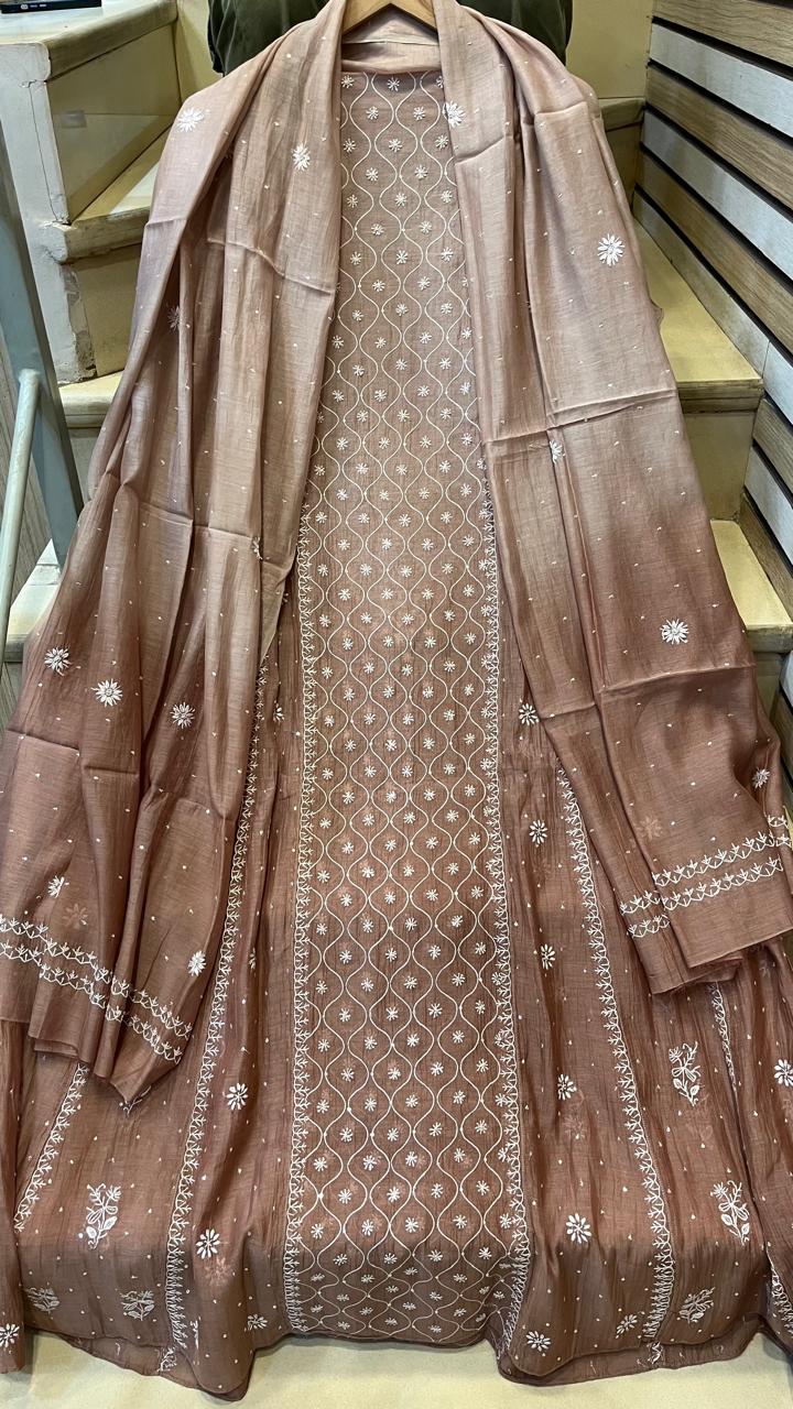 Mul Chanderi Anarkali Kurta Dupatta Set with Exquisite Pearl & Katdana Embellishments