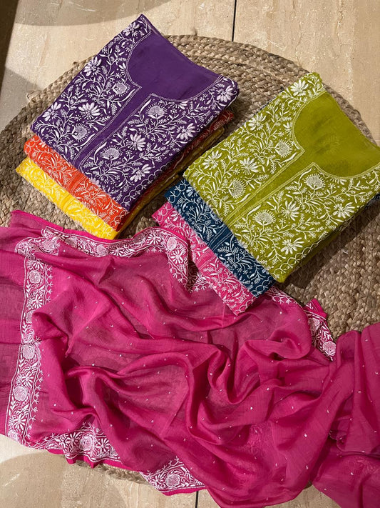 Pure Mul Chanderi Kurta Dupatta Set with Intricate Pearl & Katdana Embellishments