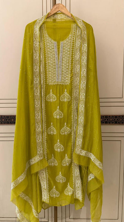 Mul Chanderi Kurta Dupatta Set with Pearl, Sequin & Katdana Embellishments