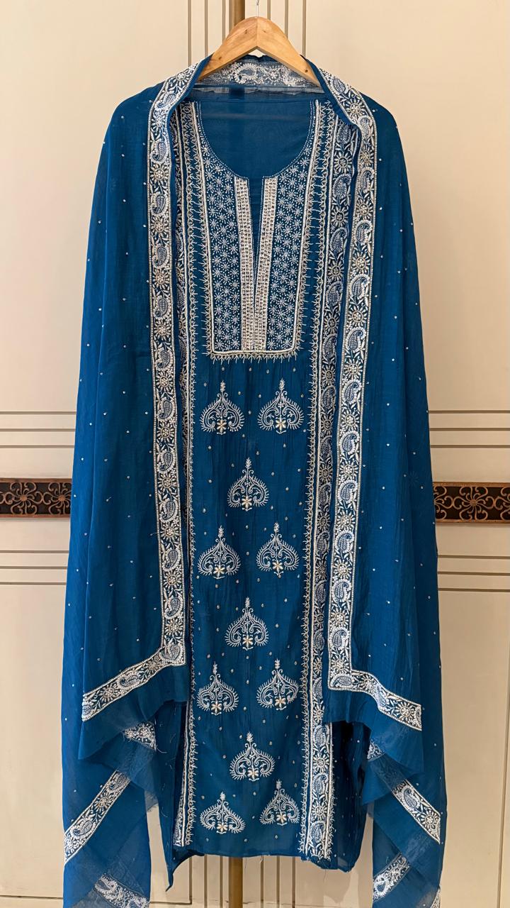 Mul Chanderi Kurta Dupatta Set with Pearl, Sequin & Katdana Embellishments