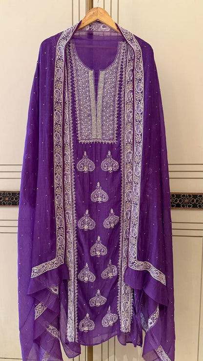 Mul Chanderi Kurta Dupatta Set with Pearl, Sequin & Katdana Embellishments
