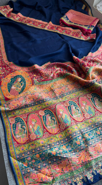 Pure Munga Tussar Silk Saree with Meena Banarasi Weaving