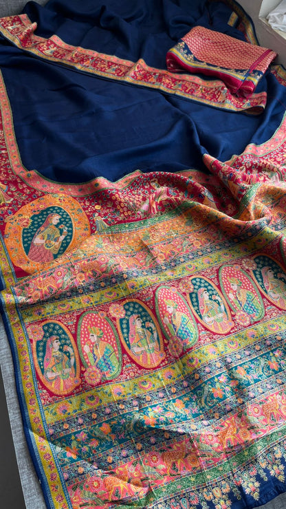 Pure Munga Tussar Silk Saree with Meena Banarasi Weaving