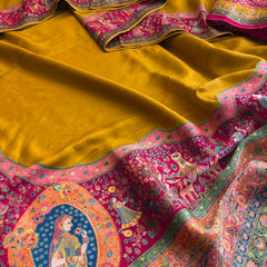 Pure Munga Tussar Silk Saree with Meena Banarasi Weaving