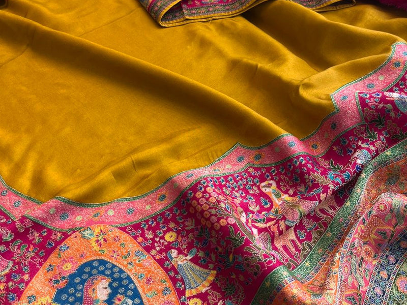 Pure Munga Tussar Silk Saree with Meena Banarasi Weaving