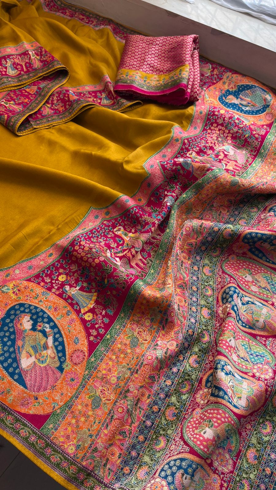 Pure Munga Tussar Silk Saree with Meena Banarasi Weaving