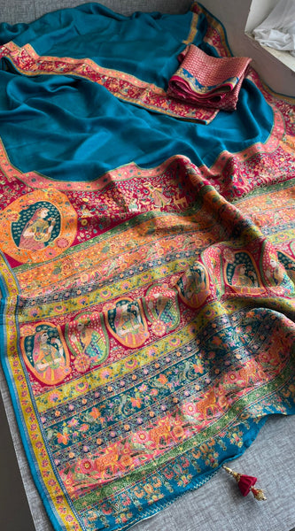 Pure Munga Tussar Silk Saree with Meena Banarasi Weaving