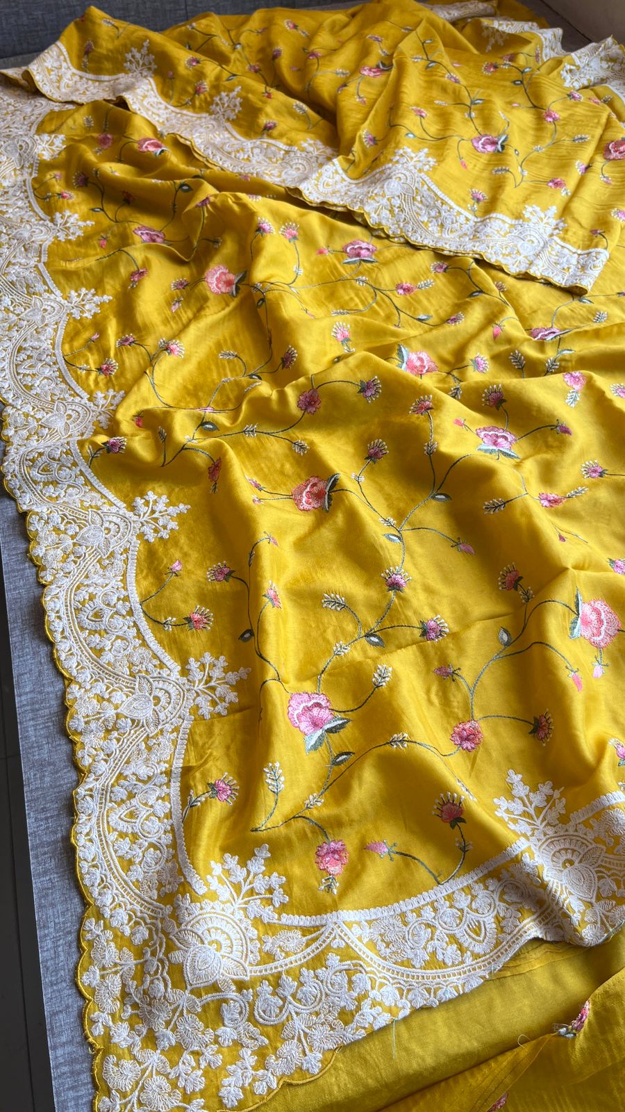 Pure Soft Munga Silk Saree with Multi-Thread Embroidery