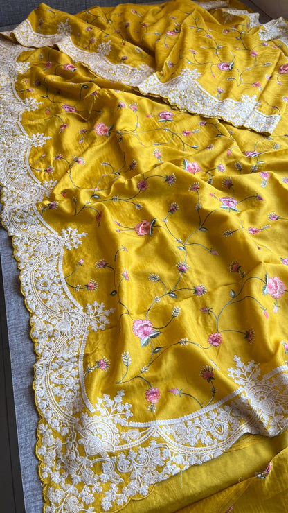Pure Soft Munga Silk Saree with Multi-Thread Embroidery
