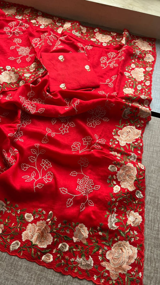 Pure Soft Munga Silk Saree with Multi-Thread Embroidery