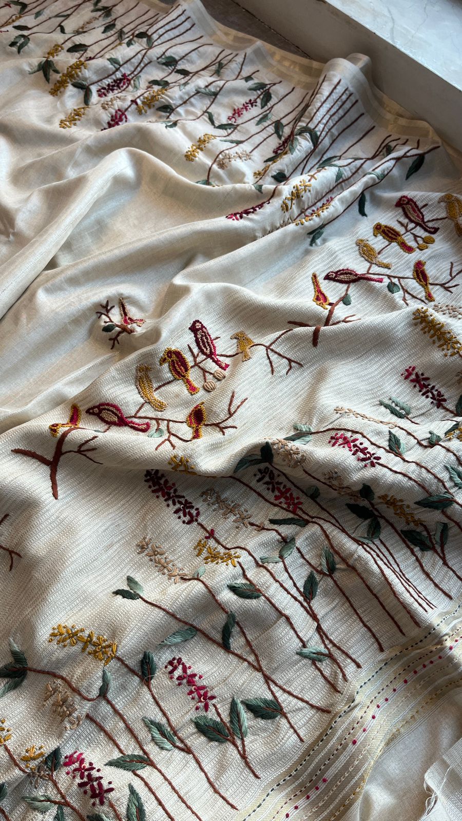 Pure Tussar Linen Silk Saree with Hand Knot & Katha Work