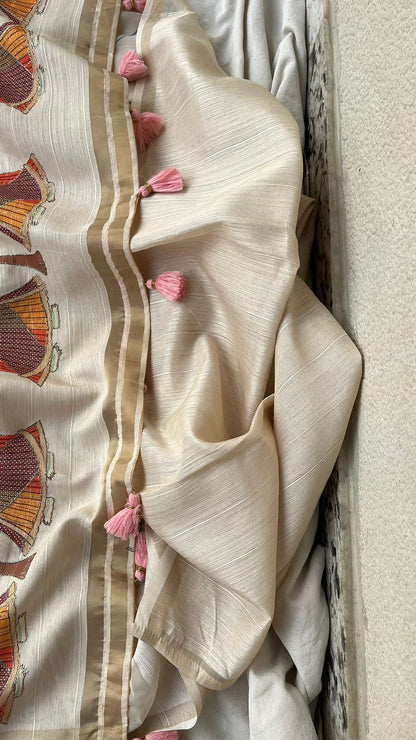 Soft Tussar Saree with Organza Floral Design