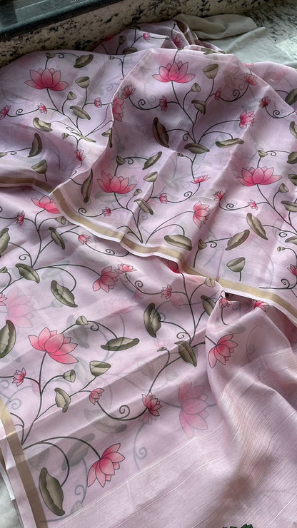 Soft Tussar Saree with Organza Floral Design
