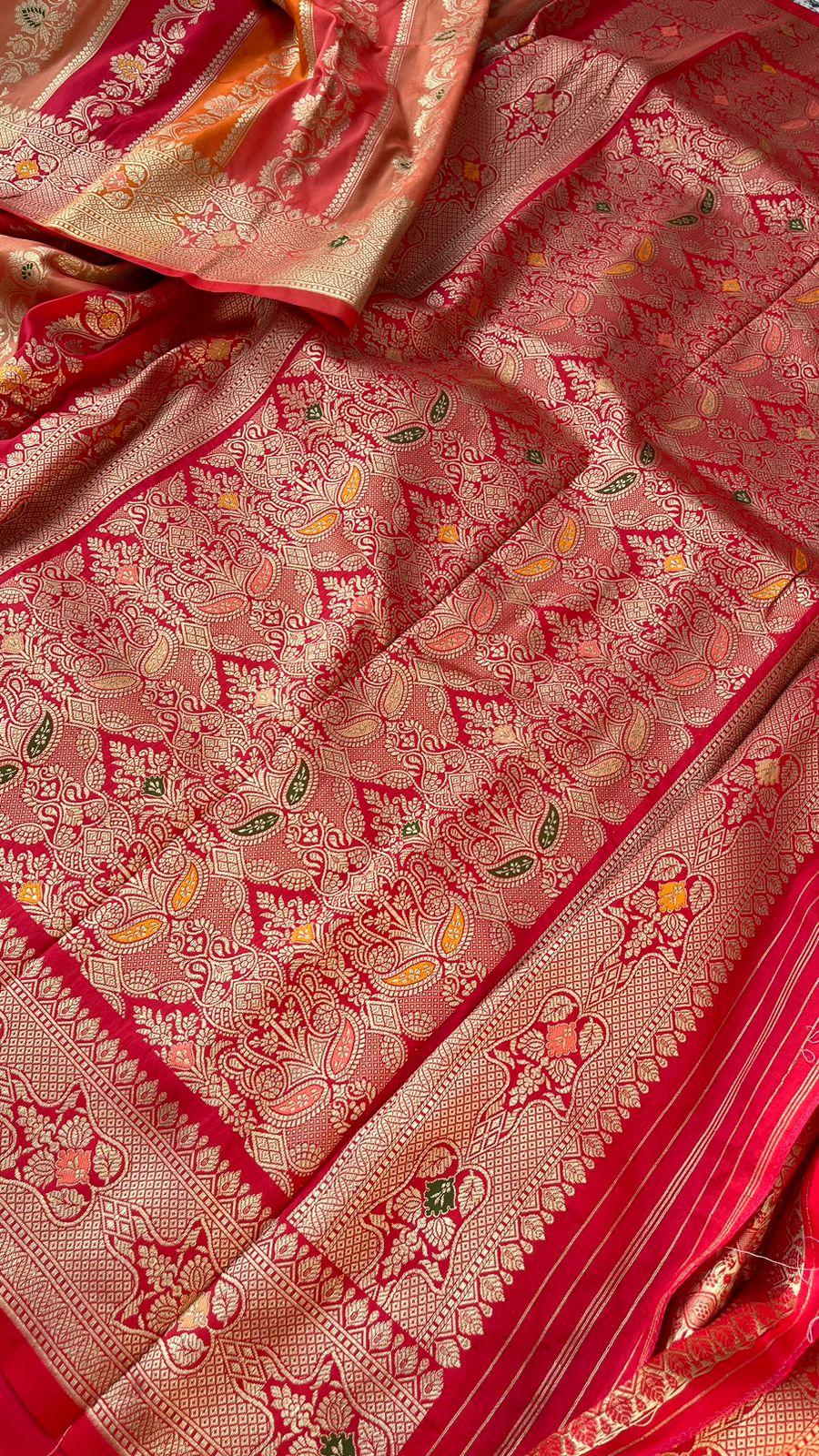 Pure Katan Silk Saree with Zari Weaving & Meena Jaal Pattern