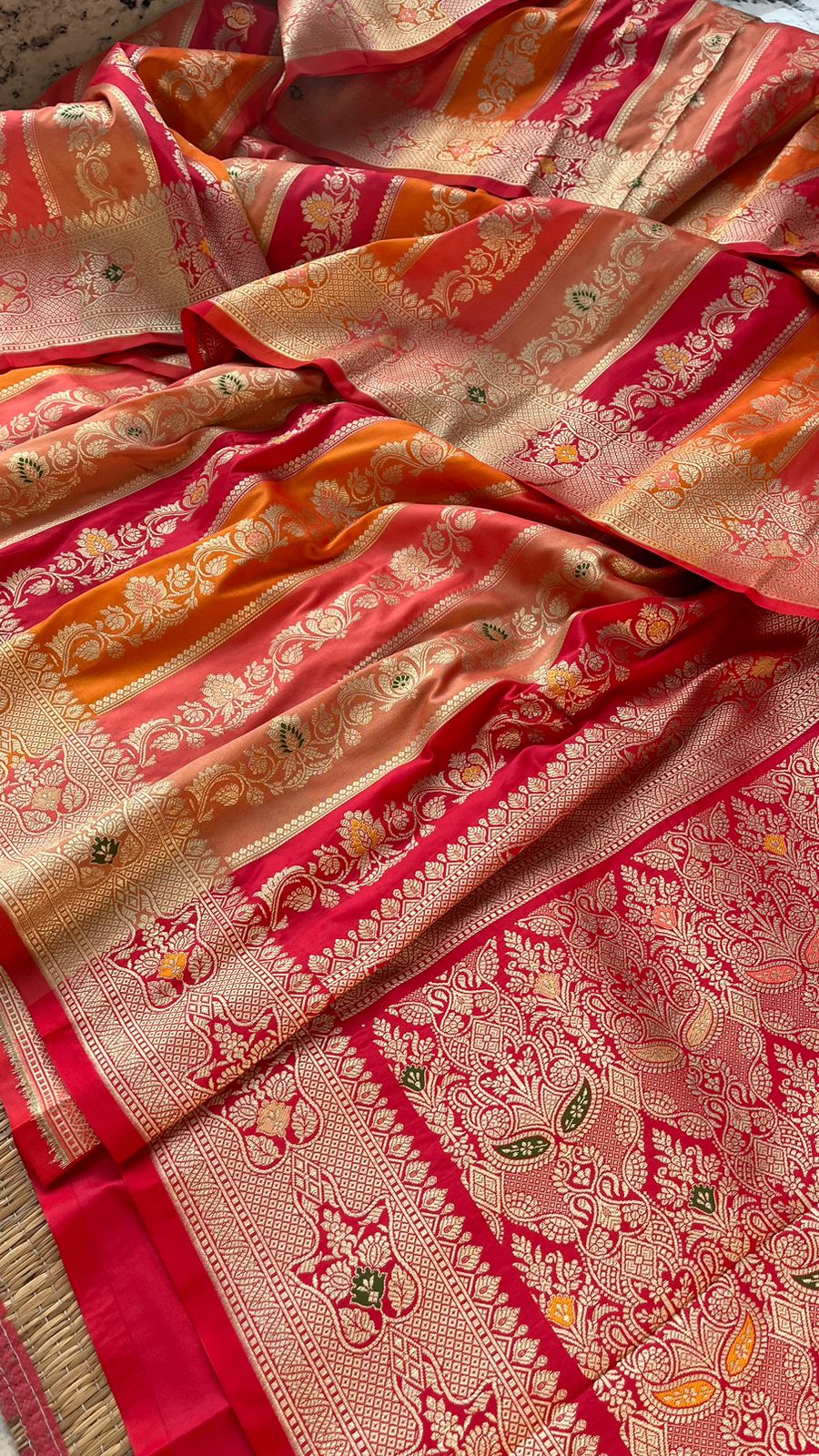 Pure Katan Silk Saree with Zari Weaving & Meena Jaal Pattern