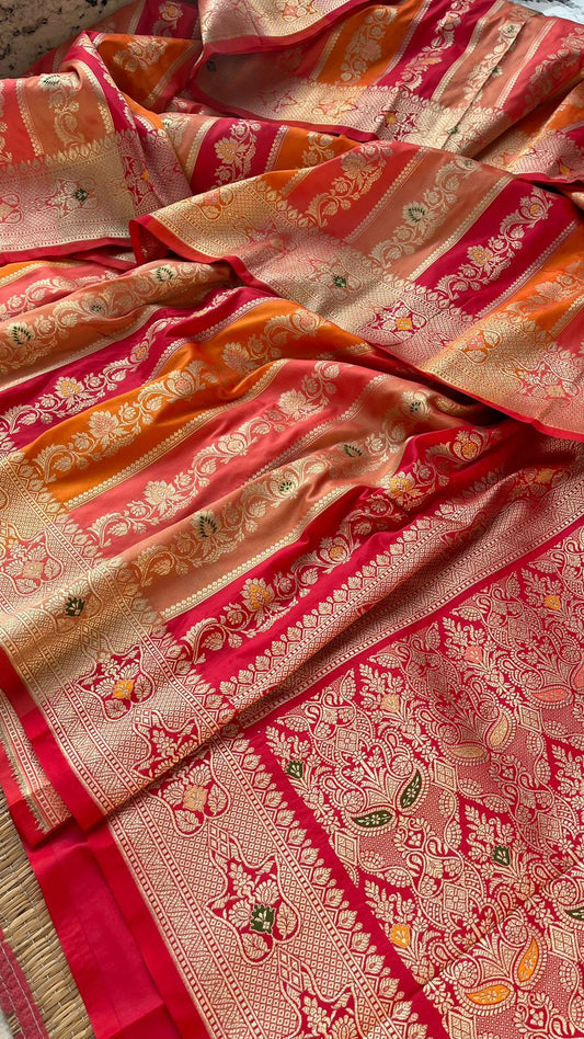 Pure Katan Silk Saree with Zari Weaving & Meena Jaal Pattern