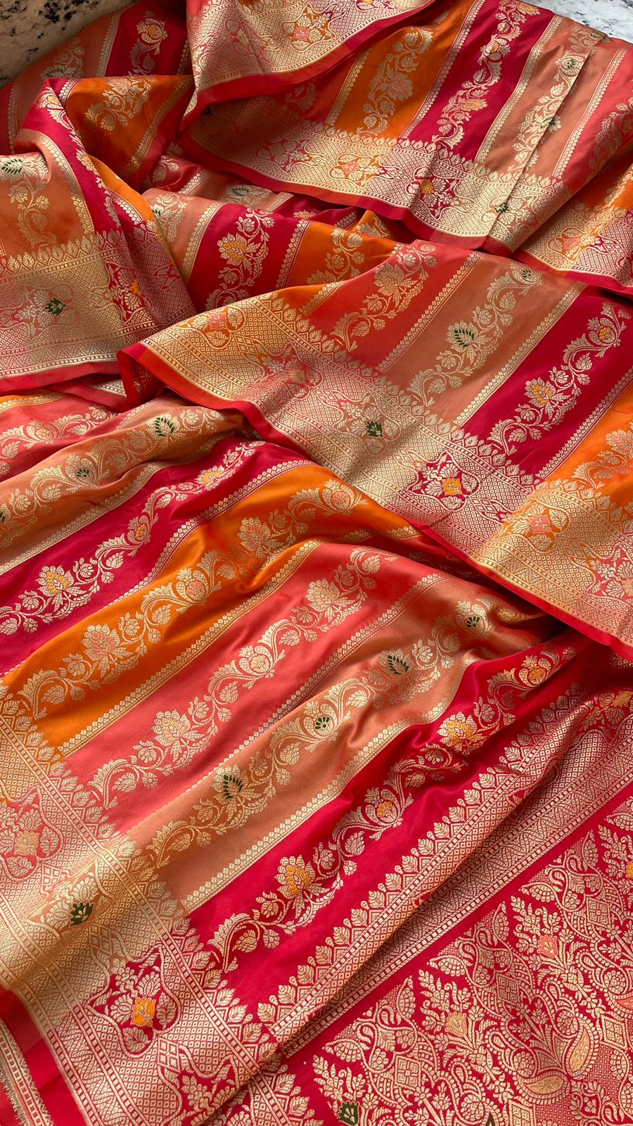 Pure Katan Silk Saree with Zari Weaving & Meena Jaal Pattern