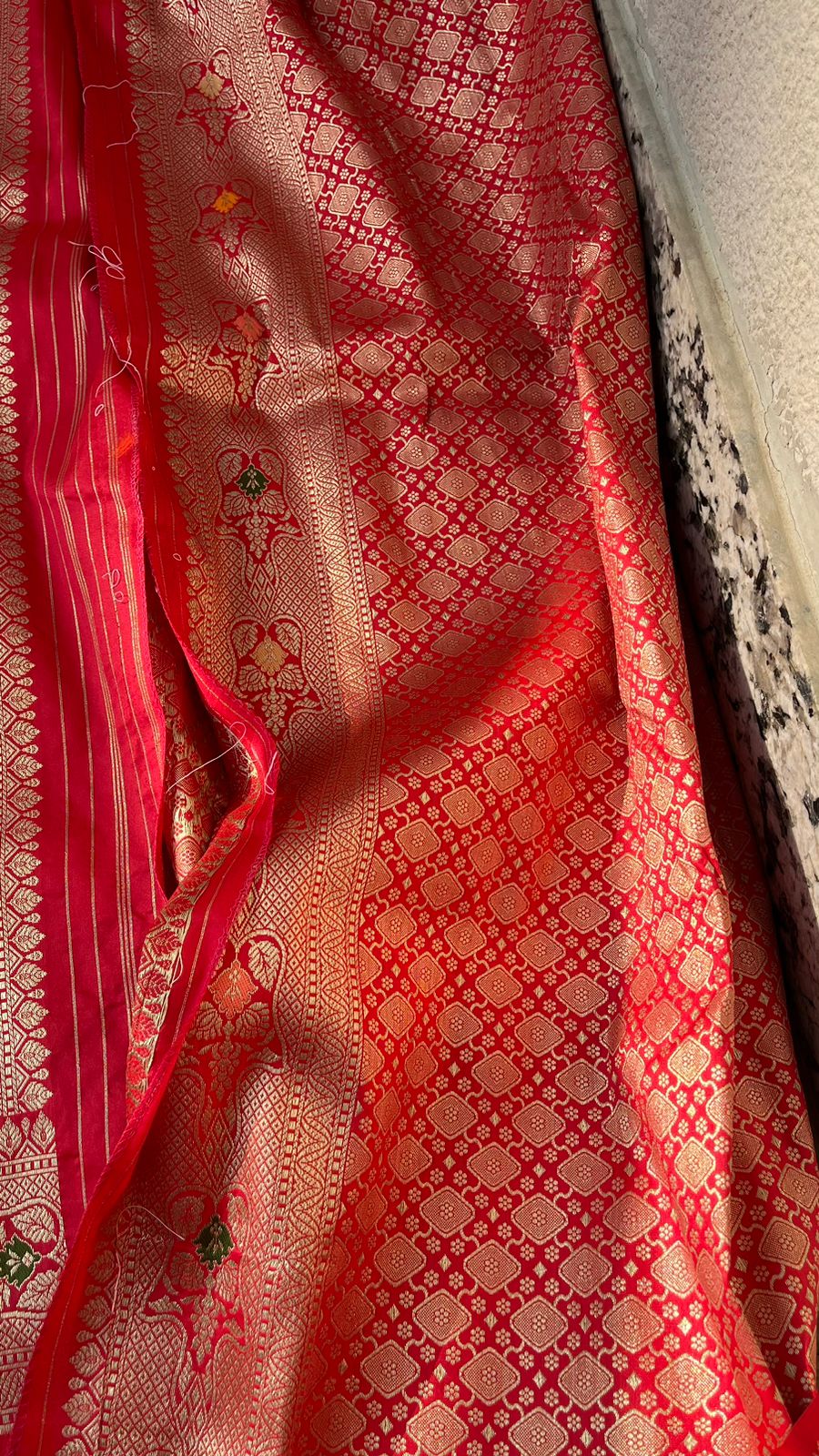 Pure Katan Silk Saree with Zari Weaving & Meena Jaal Pattern