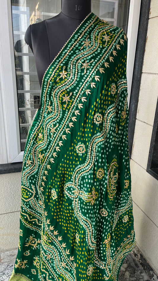 Pure Gajji Silk Dupatta with Authentic Handcrafted Gotta Patti Work