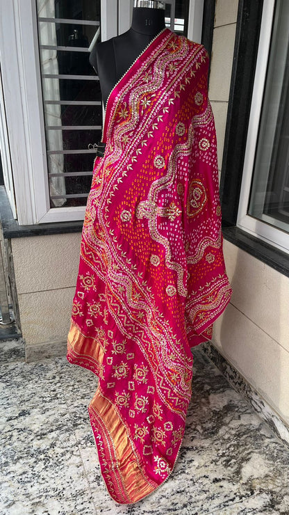 Pure Gajji Silk Dupatta with Handcrafted Pure Gotta Patti Work