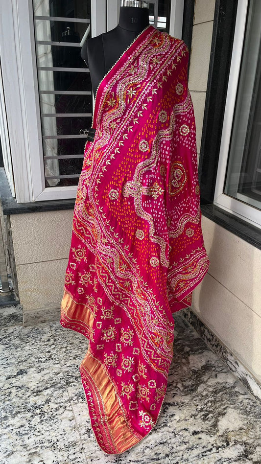 Pure Gajji Silk Dupatta with Handcrafted Pure Gotta Patti Work