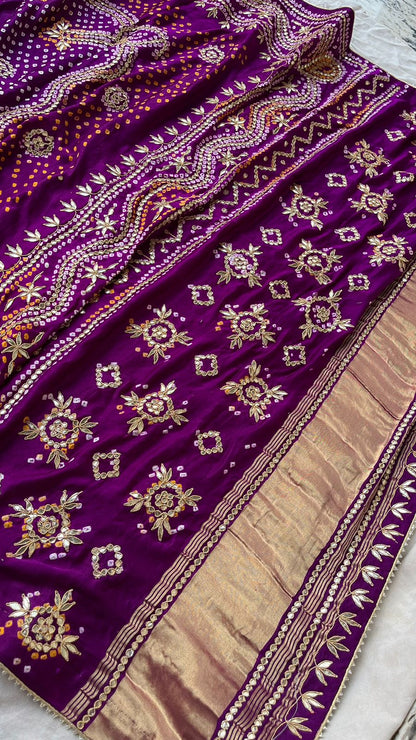 Pure Gajji Silk Dupatta with Handcrafted Gotta Patti, Zardozi & Pearl Work