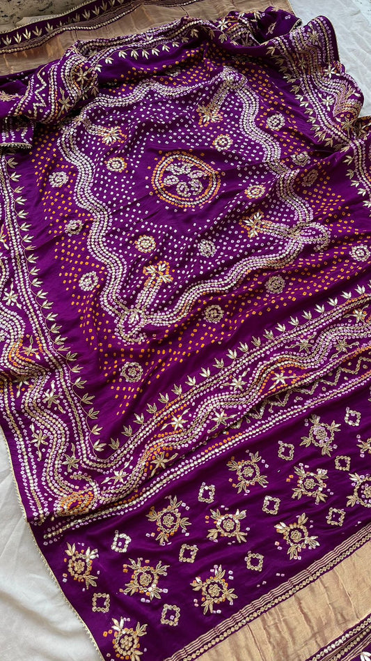 Pure Gajji Silk Dupatta with Handcrafted Gotta Patti, Zardozi & Pearl Work