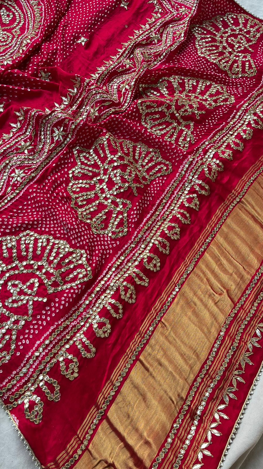 Pure Gajji Silk Dupatta with Handcrafted Gotta Patti, Zardozi & Pearl Work