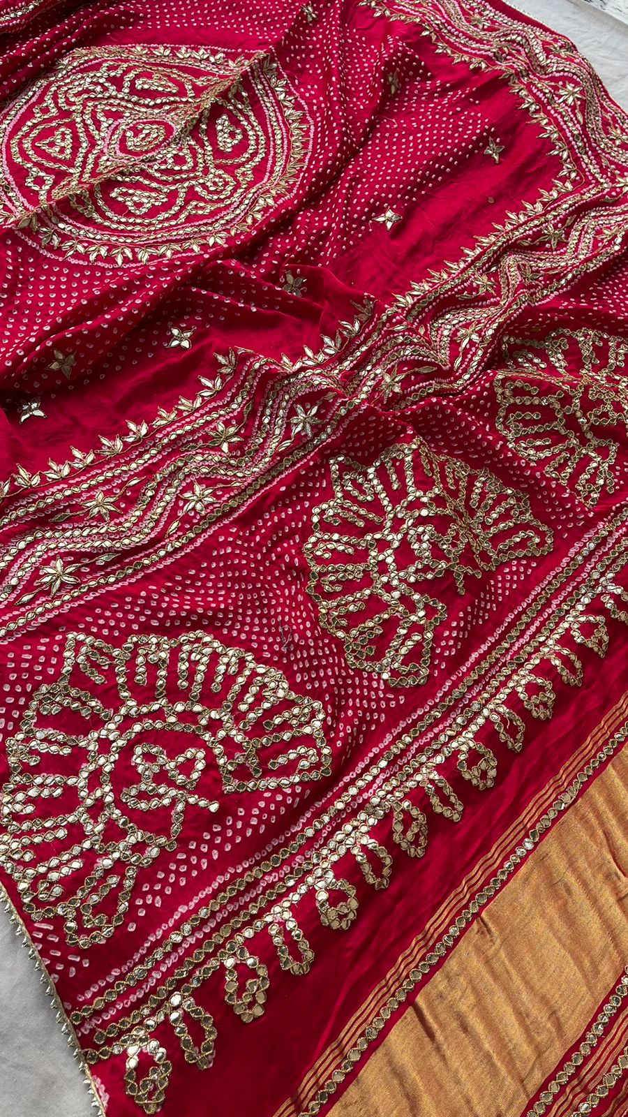 Pure Gajji Silk Dupatta with Handcrafted Gotta Patti, Zardozi & Pearl Work