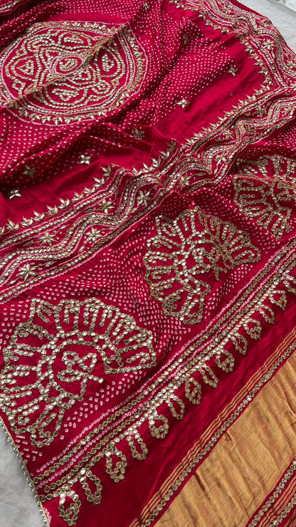 Pure Gajji Silk Dupatta with Handcrafted Gotta Patti, Zardozi & Pearl Work
