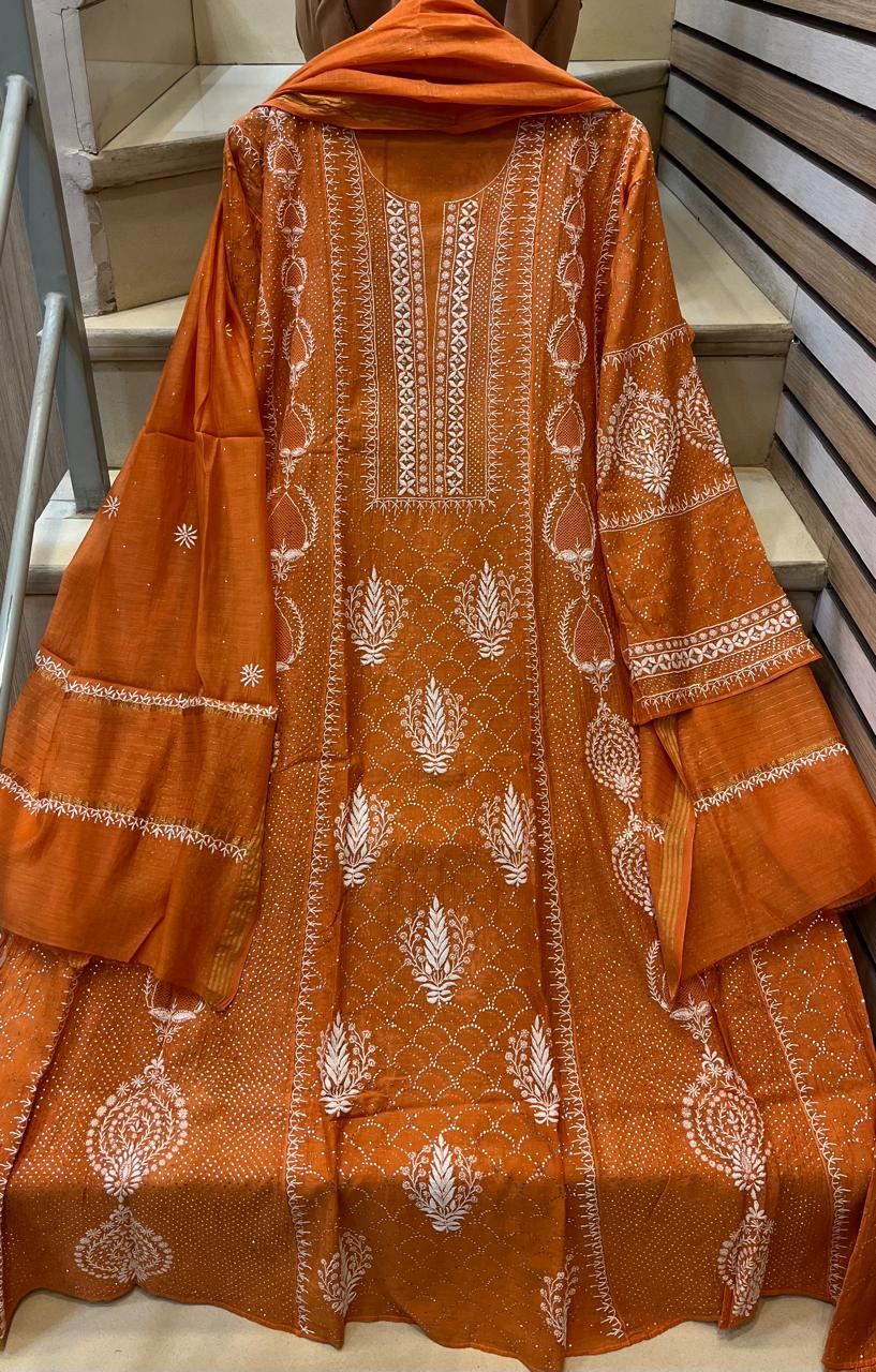 Mul Chanderi Kalidar Kurta Dupatta Set - Semi-Stitched Elegance