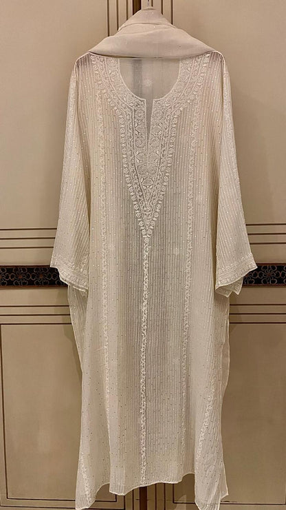 Mul Chanderi Kurta Dupatta Set with Pearl, Sequin & Katdana Embellishments