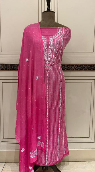 Mul Chanderi Kurta Dupatta Set with Pearl, Sequin & Katdana Embellishments