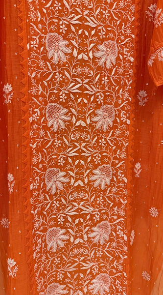 Mul Chanderi Semi-Stitched Kurta Dupatta Set with Pearl, Sequin & Katdana Work