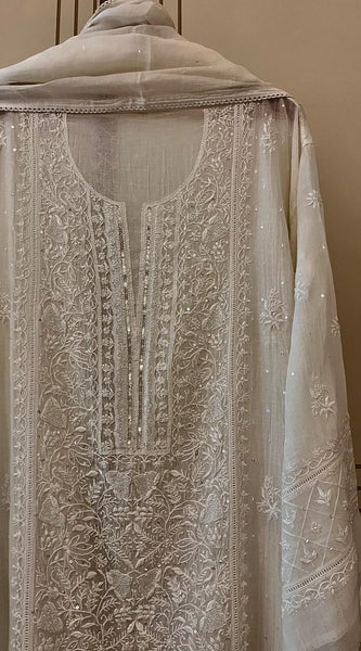 Dyeable Pure Mul Chanderi Kurta Dupatta Set with Pearl, Sequin & Katdana Embellishments