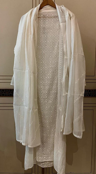 Dyeable Pure Mul Chanderi Kurta Dupatta Set with Pearl, Sequin & Katdana Embellishments