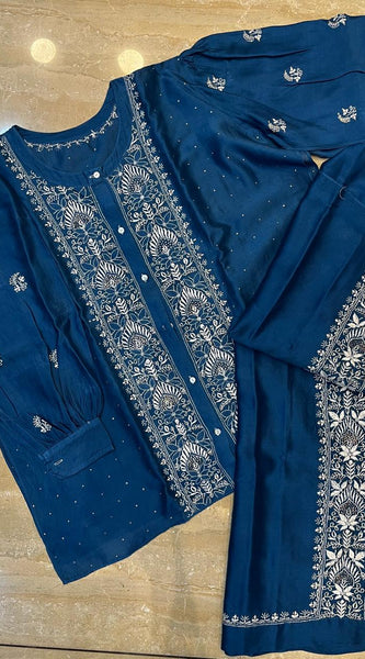 Chanderi Silk Semi-Stitched Coord Set with Elegant Mukaish Work