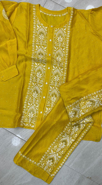Chanderi Silk Semi-Stitched Coord Set with Elegant Mukaish Work