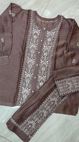Chanderi Silk Semi-Stitched Coord Set with Elegant Mukaish Work