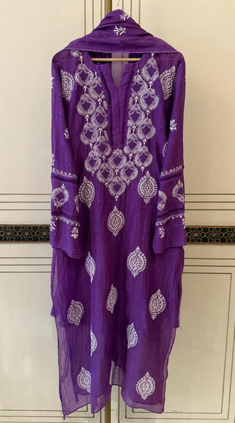 Mul Chanderi Kurta Dupatta Set with Intricate Mukaish Work
