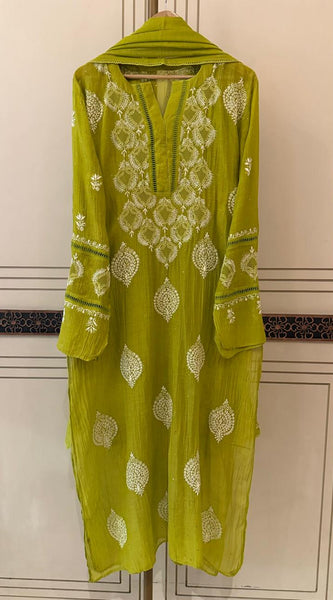 Mul Chanderi Kurta Dupatta Set with Intricate Mukaish Work