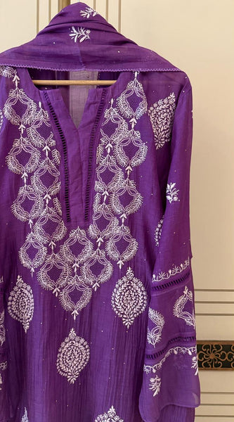 Mul Chanderi Kurta Dupatta Set with Intricate Mukaish Work