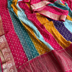 Chinon Crepe Banarasi Saree with Bandhani Print Design