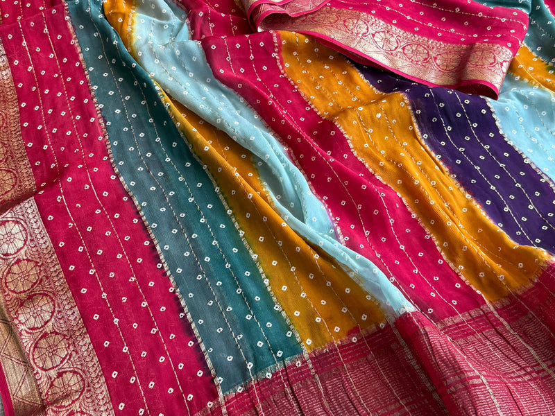Chinon Crepe Banarasi Saree with Bandhani Print Design