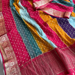 Chinon Crepe Banarasi Saree with Bandhani Print Design