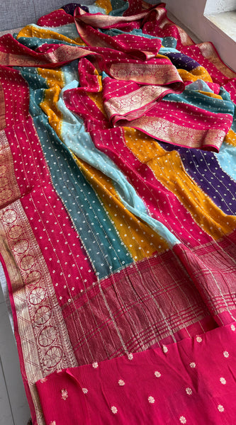 Chinon Crepe Banarasi Saree with Bandhani Print Design