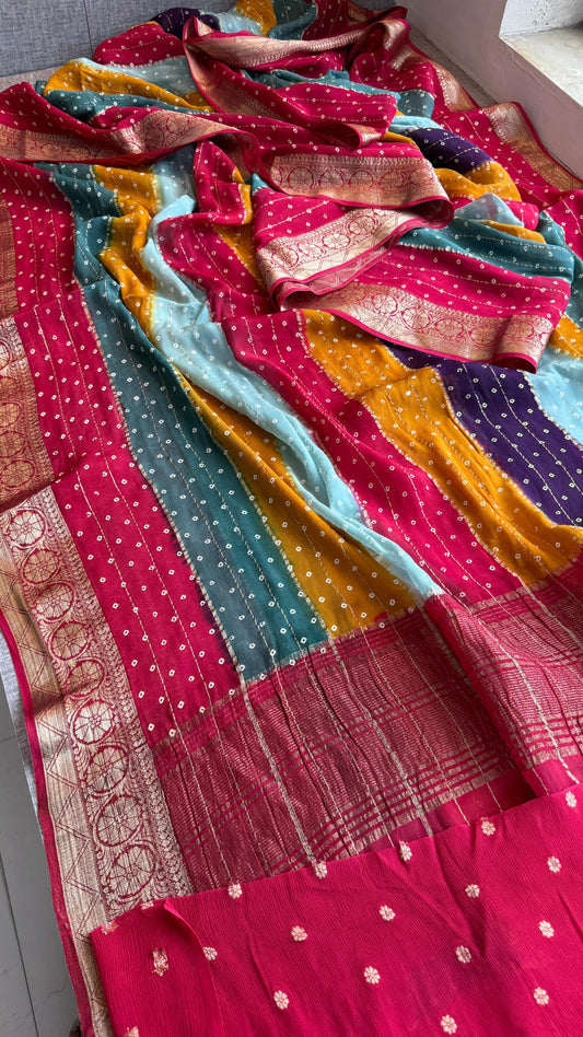 Chinon Crepe Banarasi Saree with Bandhani Print Design