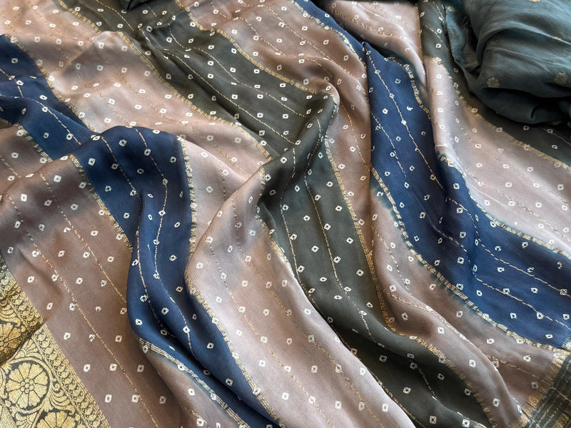 Chinon Crepe Banarasi Saree with Bandhani Print Design