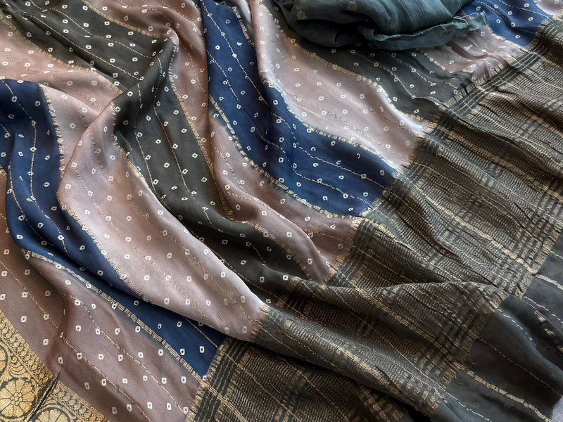 Chinon Crepe Banarasi Saree with Bandhani Print Design